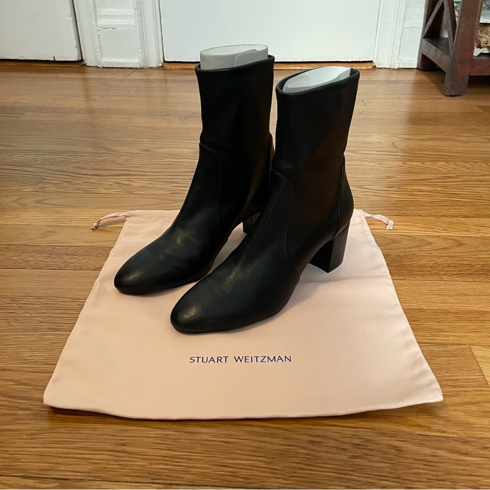 HP Stuart Weitzman Ankle Boots, Black Leather, Yuliana 60, Size US 9 / EU 39.5 - Picture 5 of 11